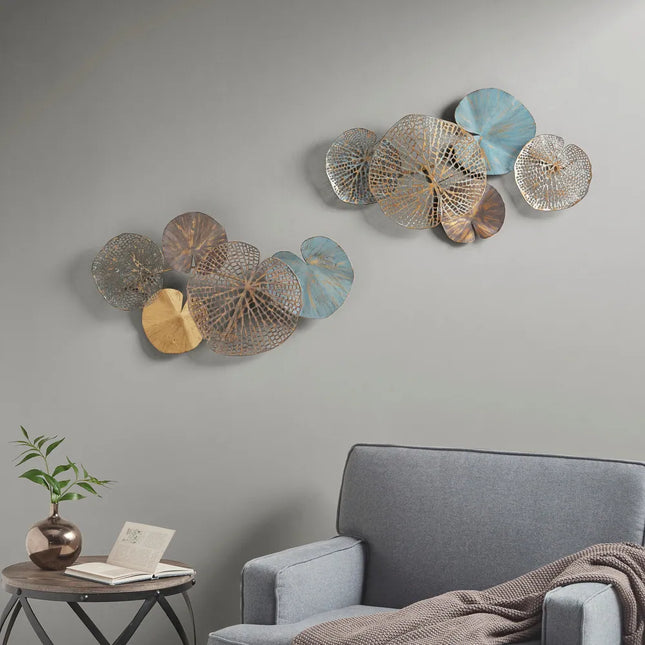Lenzie 2-Piece Metal Wall Decor – Multi-Colored Lily Pad Leaves