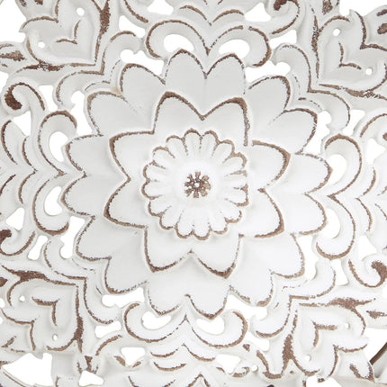 3-Piece Carved Wood Wall Decor Set White Floral Medallion Trio Design