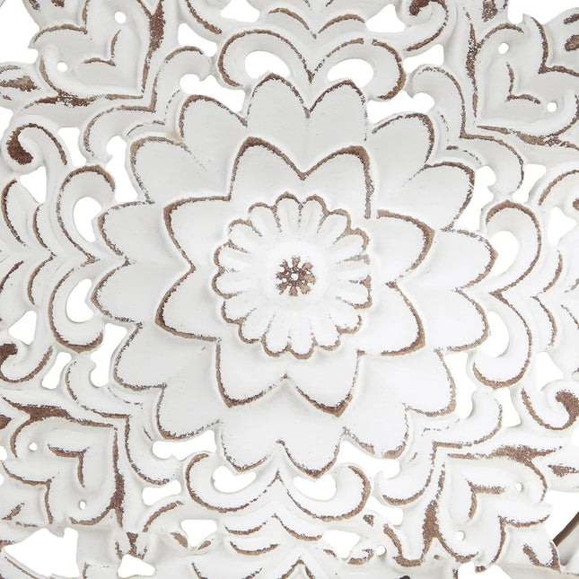 3-Piece Carved Wood Wall Decor Set White Floral Medallion Trio Design