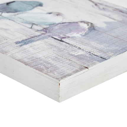 Perched Birds Hand-Painted Wood Panel Wall Decor – White & Grey