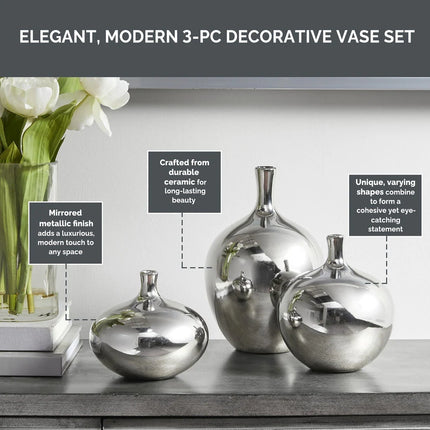 Ansen Mirrored Ceramic Decorative Vases 3-Piece Set for Home Décor