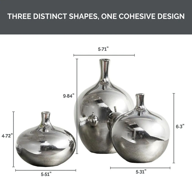 Ansen Mirrored Ceramic Decorative Vases 3-Piece Set for Home Décor
