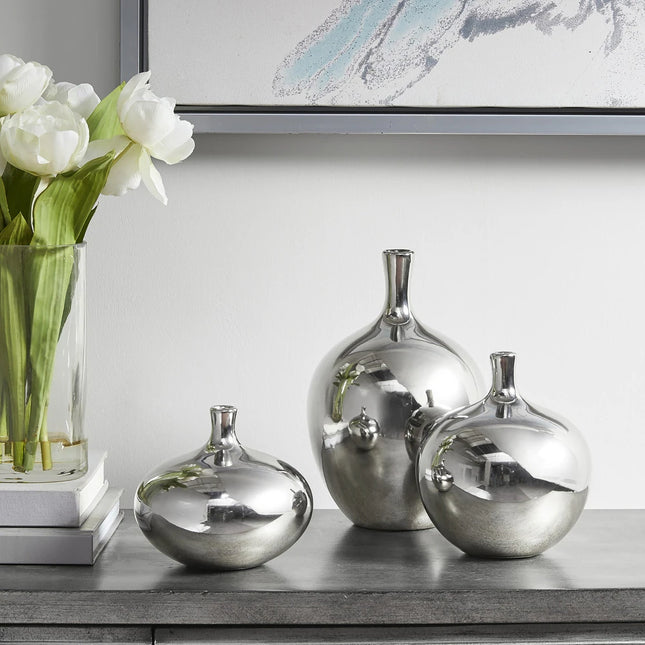 Ansen Mirrored Ceramic Decorative Vases 3-Piece Set for Home Décor