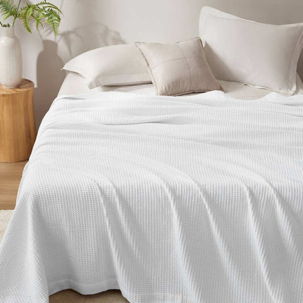 Waffle Weave 100% Cotton Lightweight Breathable Blanket Twin Size White