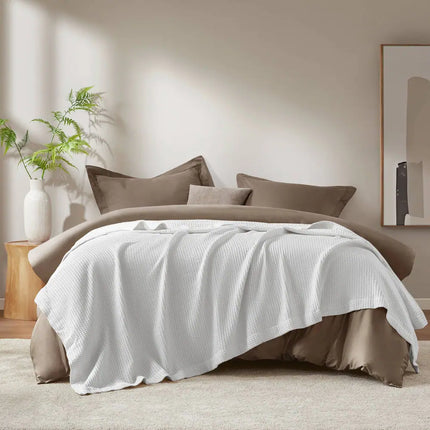 Waffle Weave 100% Cotton Lightweight Breathable Blanket Twin Size White
