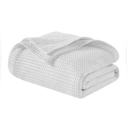 Waffle Weave 100% Cotton Lightweight Breathable Blanket Twin Size White