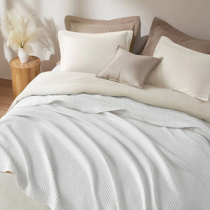 Waffle Weave 100% Cotton Lightweight Breathable Blanket Twin Size White