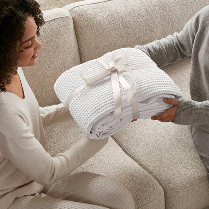 Waffle Weave 100% Cotton Lightweight Breathable Blanket Twin Size White