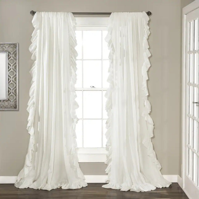 Decorative Ruffle Trim Curtain Set for Living Room and Bedroom Windows