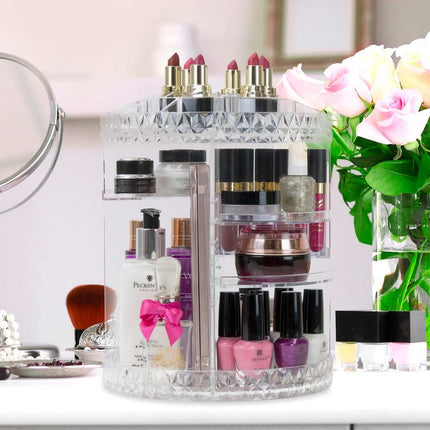 360 Degree Rotating Makeup Organizer Cosmetic Storage Box for Vanity Counter