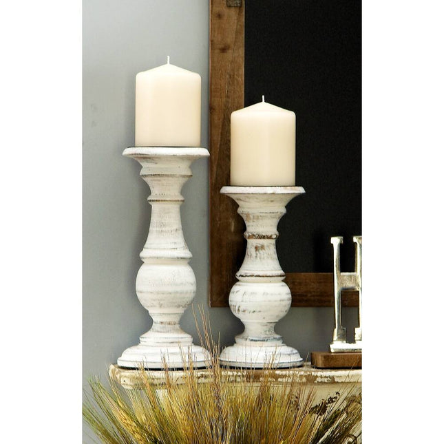 Mango Wood Turned Style Pillar Candle Holder Set of 3 – Elegant Home Decor