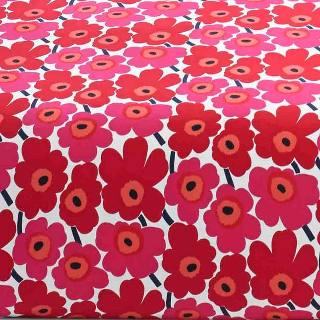 Unikko Deep Red Cotton Percale Bed Sheet Set Full Size Soft Breathable Printed Bedding
