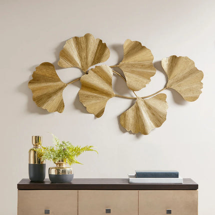 Faye Gold Foil Metal Ginkgo Leaf Wall Decor Modern Home Accent Art