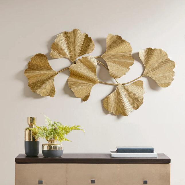 Faye Gold Foil Metal Ginkgo Leaf Wall Decor Modern Home Accent Art