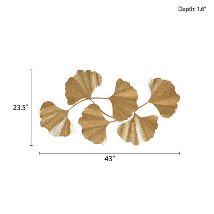 Faye Gold Foil Metal Ginkgo Leaf Wall Decor Modern Home Accent Art