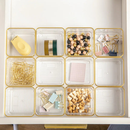 12 Pack 3x3 Plastic Desk Drawer Organizers Stackable Home Office Storage