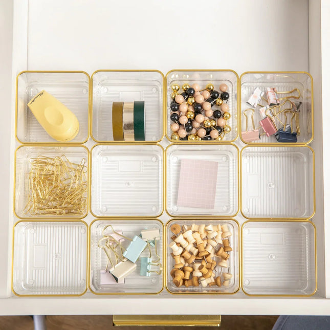 12 Pack 3x3 Plastic Desk Drawer Organizers Stackable Home Office Storage