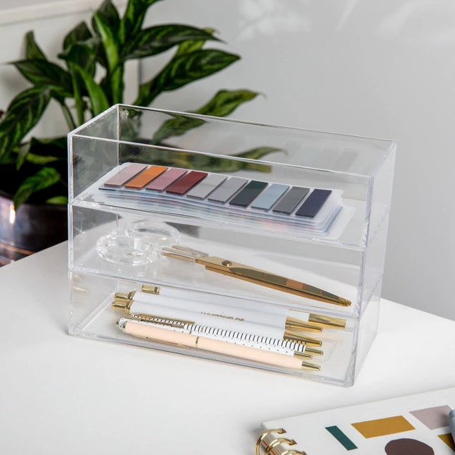 Set of 3 Plastic Stackable Desktop Storage Organizer Trays for Office Use