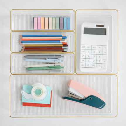 Set of 5 Plastic Stacking Desk Drawer Organizers for Home & Office Storage