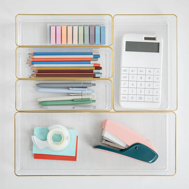 Set of 5 Plastic Stacking Desk Drawer Organizers for Home & Office Storage