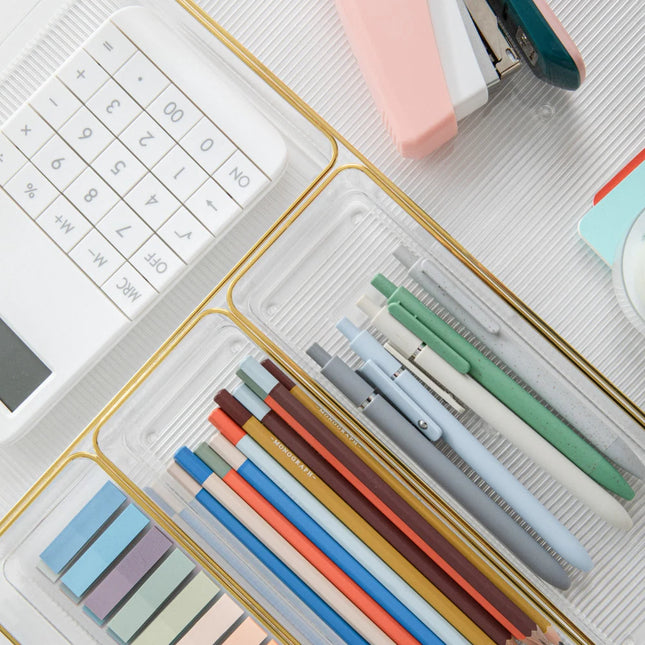 Set of 5 Plastic Stacking Desk Drawer Organizers for Home & Office Storage