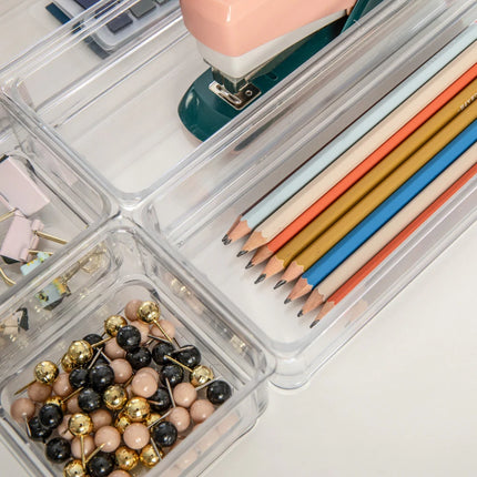Set of 6 Plastic Stacking Desk Drawer Organizers for Home & Office Storage
