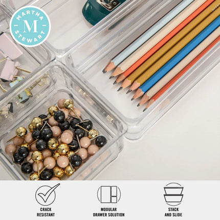 Set of 6 Plastic Stacking Desk Drawer Organizers for Home & Office Storage