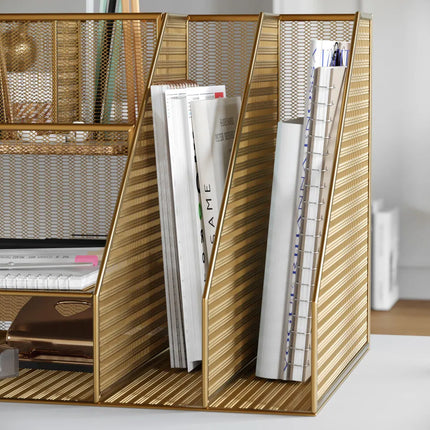 Metal Mesh Desk Organizer with File Holder and Pen Storage for Office