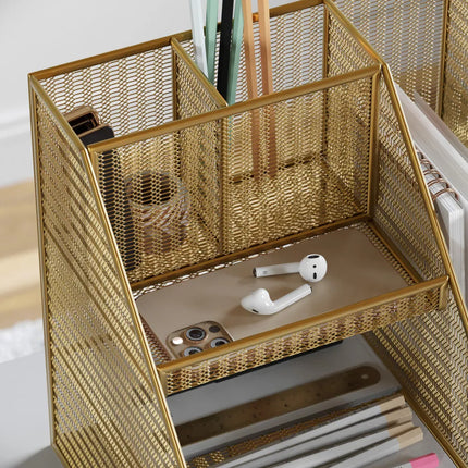 Metal Mesh Desk Organizer with File Holder and Pen Storage for Office