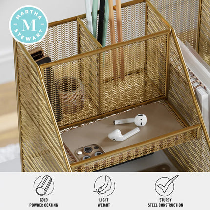 Metal Mesh Desk Organizer with File Holder and Pen Storage for Office