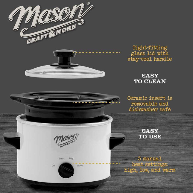 1.5Qt Slow Cooker White Compact Mini Crock Pot for Soups Stews & Dips