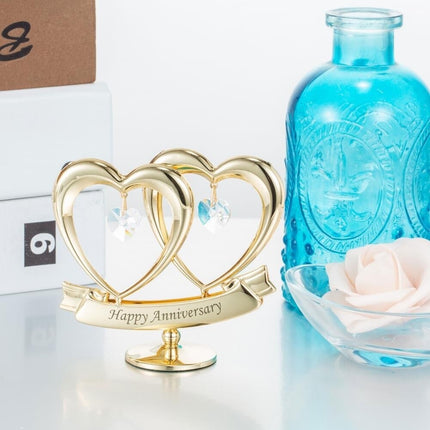 Elegant Happy Anniversary Crystal Studded Heart Ornament Gold Decor Piece