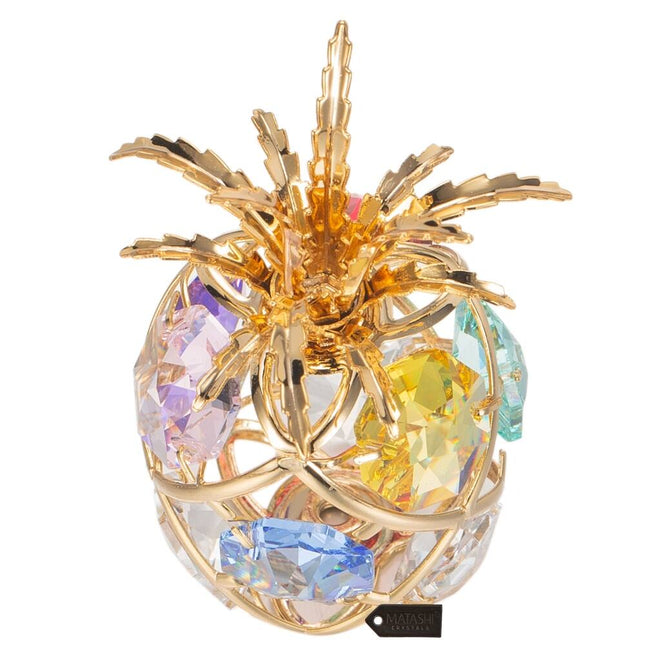 Luxury Mini Pineapple Ornament with Colored Crystals Gold Plated Finish