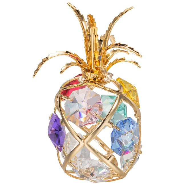 Luxury Mini Pineapple Ornament with Colored Crystals Gold Plated Finish