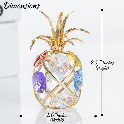 Luxury Mini Pineapple Ornament with Colored Crystals Gold Plated Finish