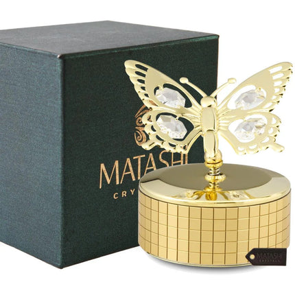 Luxury Butterfly Music Box Figurine with Crystal Studded Gold Finish