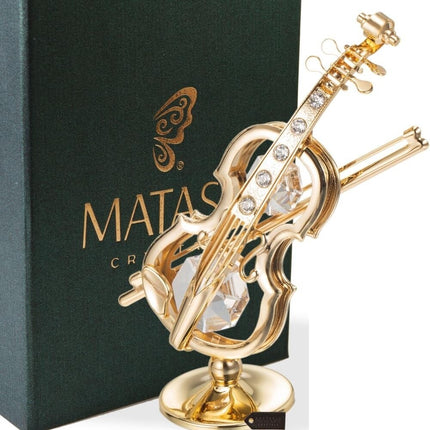 Premium Music Theme Violin Ornament 24K Gold Finish Crystal Studded Stand Piece