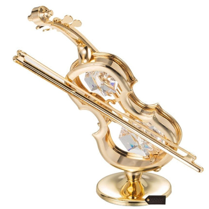 Premium Music Theme Violin Ornament 24K Gold Finish Crystal Studded Stand Piece