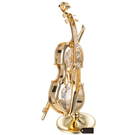Premium Music Theme Violin Ornament 24K Gold Finish Crystal Studded Stand Piece