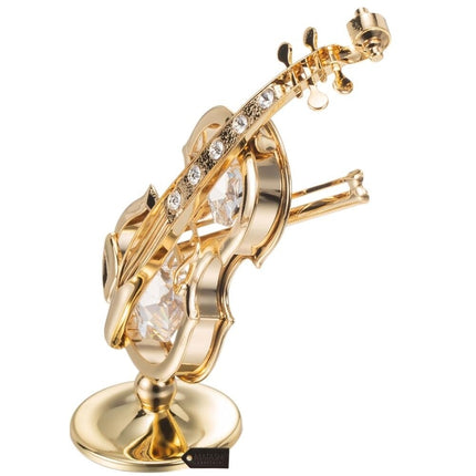Premium Music Theme Violin Ornament 24K Gold Finish Crystal Studded Stand Piece
