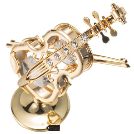 Premium Music Theme Violin Ornament 24K Gold Finish Crystal Studded Stand Piece
