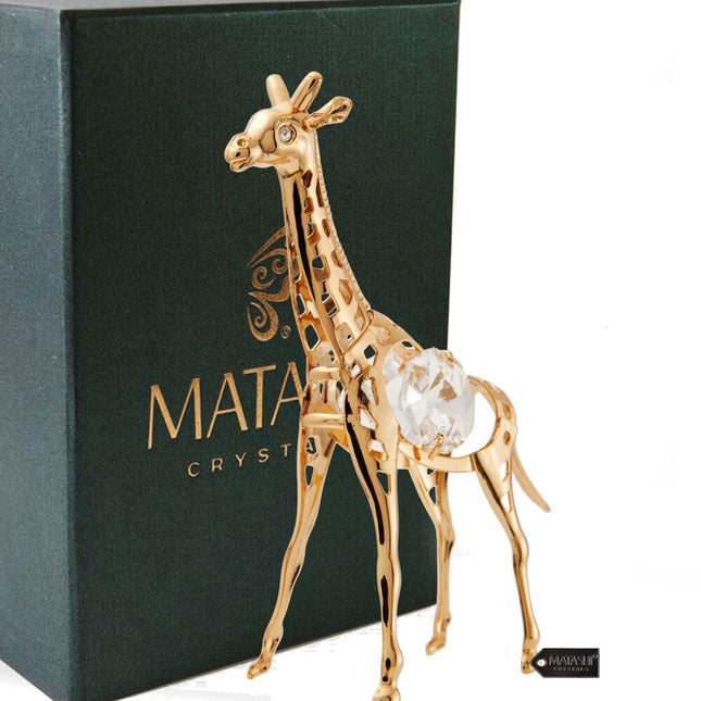 Elegant Gold Giraffe Figurine with Crystals Tabletop Decorative Accent Piece