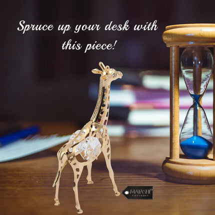 Elegant Gold Giraffe Figurine with Crystals Tabletop Decorative Accent Piece