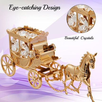 Premium Crystal Studded Royal Carriage Statue 24K Gold Plated Tabletop Decor