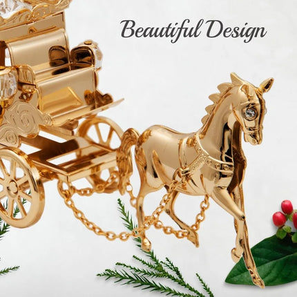 Premium Crystal Studded Royal Carriage Statue 24K Gold Plated Tabletop Decor