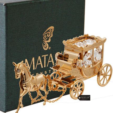 Premium Crystal Studded Royal Carriage Statue 24K Gold Plated Tabletop Decor