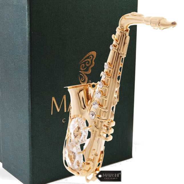 24K Gold Plated Crystal Studded Saxophone Ornament Home Decorative Showpiece