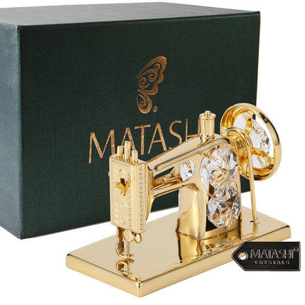 24K Gold Plated Crystal Studded Sewing Machine Home Decorative Showpiece