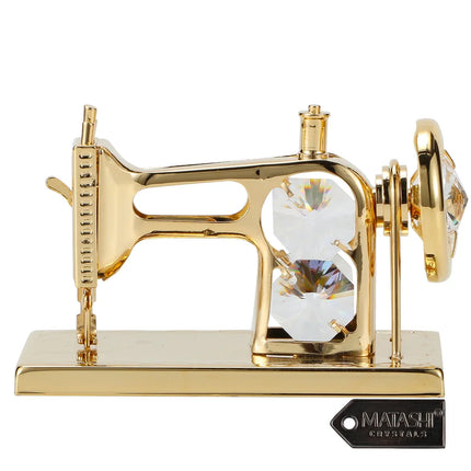 24K Gold Plated Crystal Studded Sewing Machine Home Decorative Showpiece
