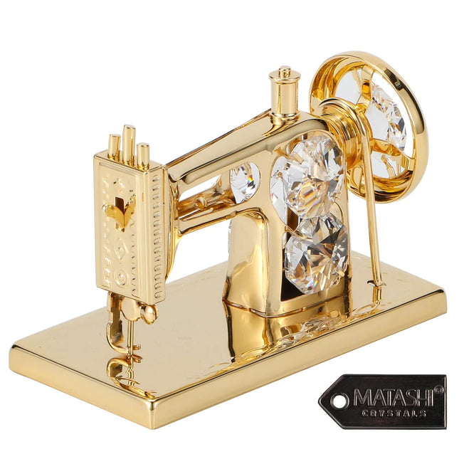 24K Gold Plated Crystal Studded Sewing Machine Home Decorative Showpiece